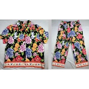 Vintage Heart of Palms Grandma Floral Matching Set Linen Blend Size 10